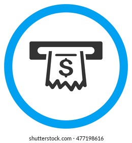 Paper Receipt Terminal vector bicolor rounded icon. Image style is a flat icon symbol inside a circle, blue and gray colors, white background.