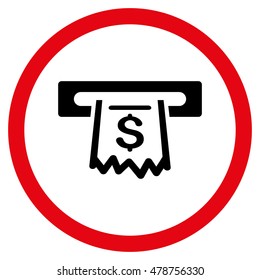 Paper Receipt Terminal vector bicolor rounded icon. Image style is a flat icon symbol inside a circle, intensive red and black colors, white background.