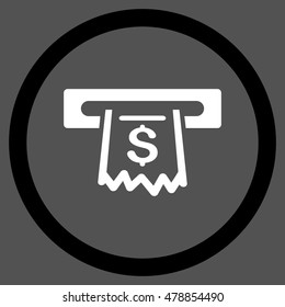 Paper Receipt Terminal vector bicolor rounded icon. Image style is a flat icon symbol inside a circle, black and white colors, gray background.
