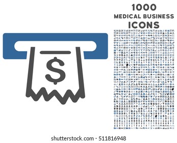 Paper Receipt Terminal vector bicolor icon with 1000 medical business icons. Set style is flat pictograms, cobalt and gray colors, white background.