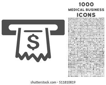Paper Receipt Terminal vector icon with 1000 medical business icons. Set style is flat pictograms, gray color, white background.
