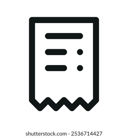 Paper receipt UI icon, printed receipt simple line user interface vector symbol