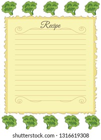 Paper for recipes. Form for recipes. Note paper with broccoli ornament. Vintage paper