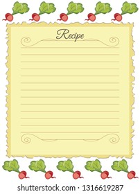 Paper for recipes. Form for recipes. Notebook paper with beet ornament. Vintage paper