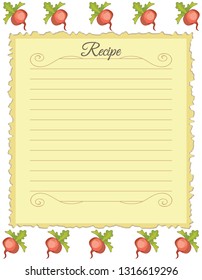 Paper for recipes. Form for recipes. Notebook paper with beet ornament. Vintage paper