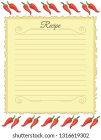 Paper for recipes. Form for recipes. Notebook paper with chili ornament. Vintage paper