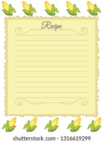 Paper for recipes. Form for recipes. Notebook paper with corn ornament. Vintage paper