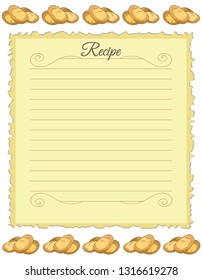 Paper for recipes. Form for recipes. Notebook paper with potato patterns. Vintage paper