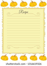 Paper for recipes. Form for recipes. Notebook paper with pumpkin ornament. Vintage paper