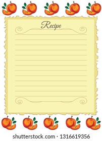 Paper for recipes. Form for recipes. Notebook paper with red apple ornament. Vintage paper