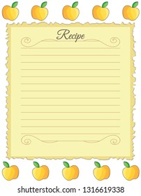 Paper for recipes. Form for recipes. Notebook paper with yellow apple ornament. Vintage paper