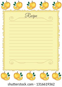 Paper for recipes. Form for recipes. Notebook paper with yellow apple ornament. Vintage paper