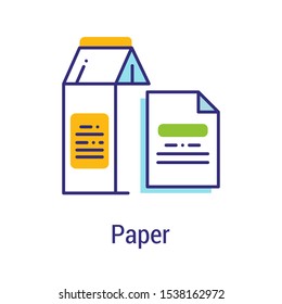 Paper recyclable color line icon. Cardboard packaging and sheets of paper. Waste recycling. Garbage sorting. Eco friendly. Sign for web page. UI/UX/GUI design element. Editable stroke