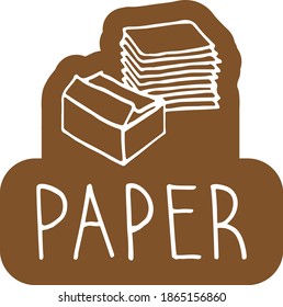 Paper recycle hand drawn sign on white. Minimalistic drawing and lettering.