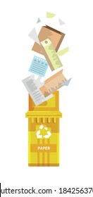 contenedor de basura de reciclaje de papel aislado en fondo blanco