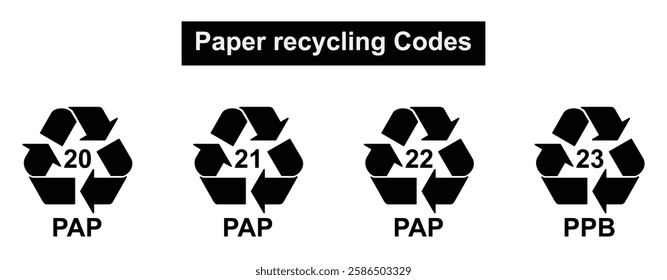 Paper recycling code icon set. recycling codes 20, 21, 22, 23. pap recycling symbols. plastic, recycle, symbol, code, icon.