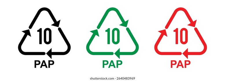Paper recycling code icon set. pap recycling symbols. plastic, recycle, symbol, code, icon. Paper. Paper recycling codes vector isolated on white background in eps 10.