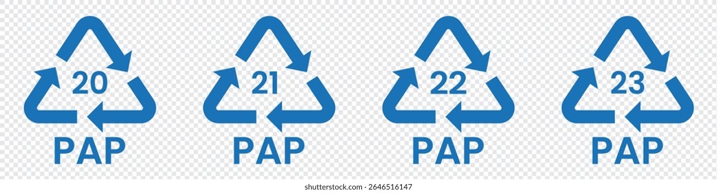 Paper recycling code icon set. recycling codes 20, 21, 22, 23. pap recycling symbols. plastic, recycle, symbol, code, icon.