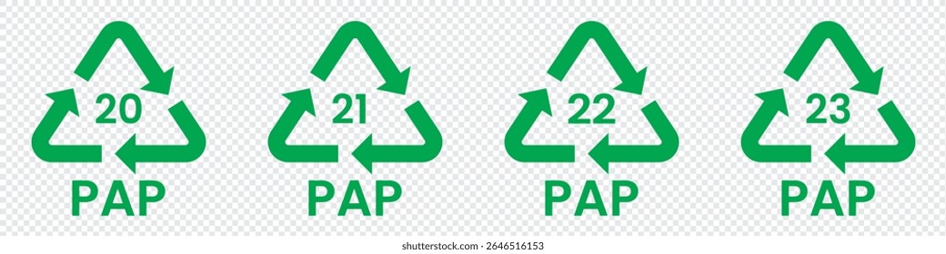 Paper recycling code icon set. recycling codes 20, 21, 22, 23. pap recycling symbols. plastic, recycle, symbol, code, icon.