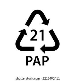paper recycling code PAP 21, non-corrugated fiberboard, Cereal and snack boxes symbol, ecology recycling sign, identification code, package waste black fill icon svg