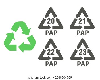Paper recycling codes. Identification and packaging signs and symbols. Waste sorting icons. Vector illustration. svg