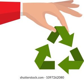 Paper recycling concept. Big stacks of papers with recycle sign. Vector