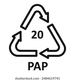 Paper recycling PEP 20 icon mark in filled style