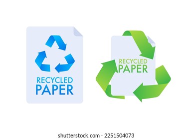 Paper recycling sign, label. Ecological paper recycling Vector stock illustration