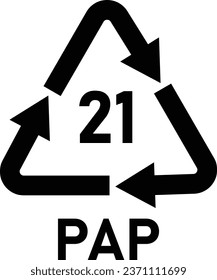 paper recycling symbol PAP 21 vector isolated on white background svg