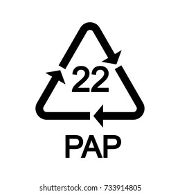 Paper recycling symbol PAP 22 vector icon.