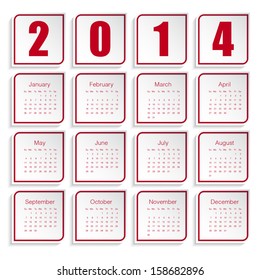 paper red 2014 calendar minimal design vector