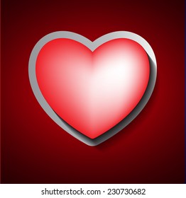 Paper red heart banner with drop shadows on Dark red background.