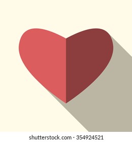 Paper red heart with long shadow. Stylish icon. Love, relationship, health, romance concept. Flat style. EPS 8 vector illustration, no transparency