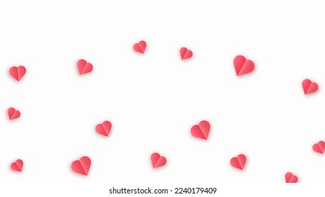 Paper red hearts. Valentine s paper confetti hearts flying in the isolated transparent background. Vector red symbols of love border for romantic banner or Happy Mothers Day greeting card design.