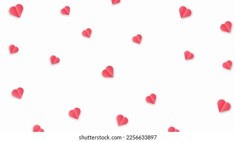Paper red hearts. Valentine s paper confetti hearts flying in the isolated transparent background. Vector red symbols of love border for romantic banner or Happy Mothers Day greeting card design.