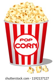 Paper red striped buckets full of popcorn