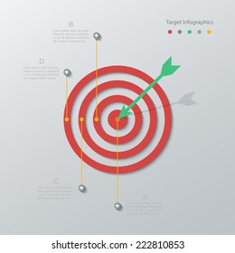 paper red target and arrow infographics in flat style. vector.