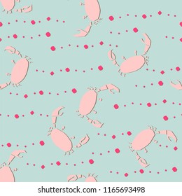 Paper retro application with pink crab and bubbles for wrapping, craft, textile, fabric