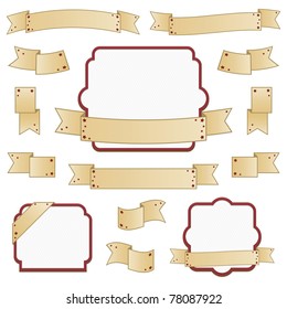 paper ribbons with red stars and frames isolated on white
