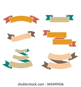 Paper Ribbons Retro Style Set. Vector blank templates isolated on white