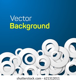 Paper rings abstract background with drop shadows on blue. Vector illustration for business presentation
