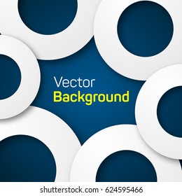 Paper rings abstract background with drop shadows on blue. Vector illustration for business presentation