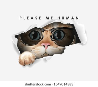 paper ripped off with cat in sunglasses illustration