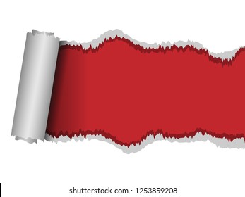 Paper ripped roll white with Red inside background.Empty space 