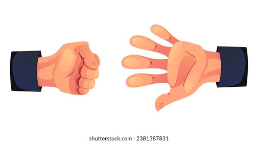 Paper rock scissors stone game by businessman hands isolated set. Vector flat graphic design illustration