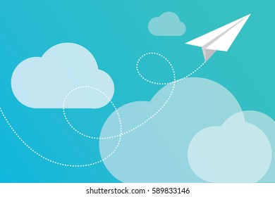 paper rocket flying in clouds info graphics vector