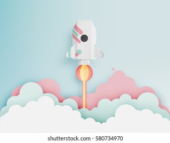 Paper rocket with pastel tone background vector illustration