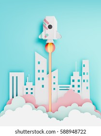 Paper rocket with pastel tone background vector illustration