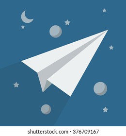 Paper rocket in space. Business startup concept