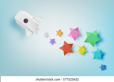 Paper Rocket With Star Background Vector Illustration